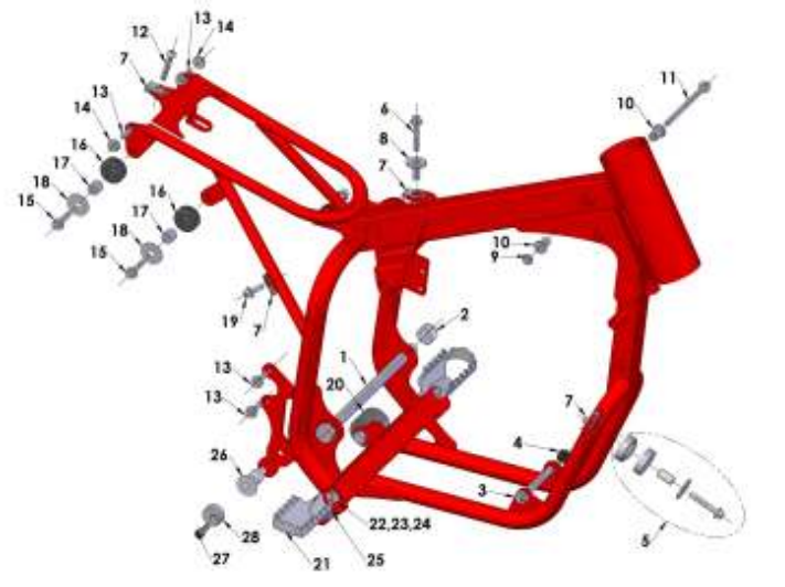 2013 Cobra 50JR Frame – Engine, Swingarm, Tank, and Pipe Mounts