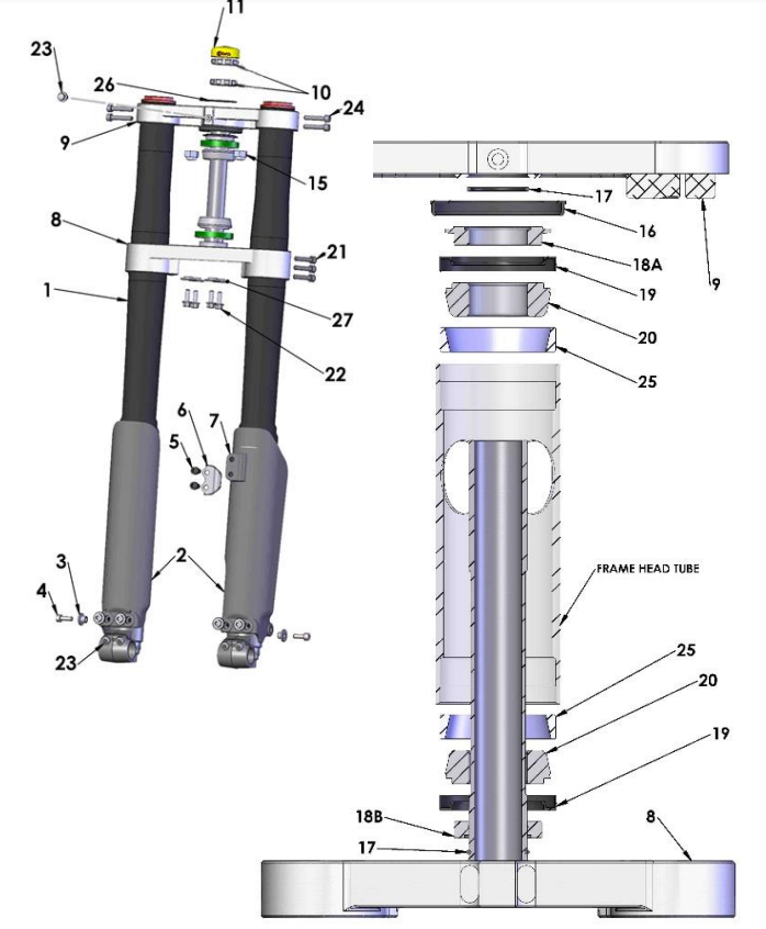 2018 Cobra CX65 Parts - Forks & Triple Clamps