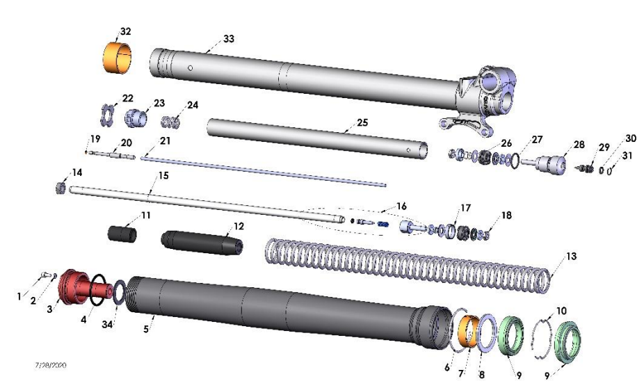 2022-CX65 Parts- Fork- Leg Assembly- Brake Side